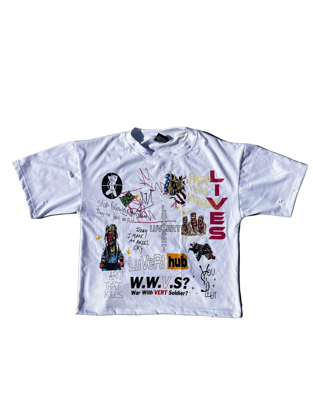WHTE “RAGE” DISTRESSED TEE