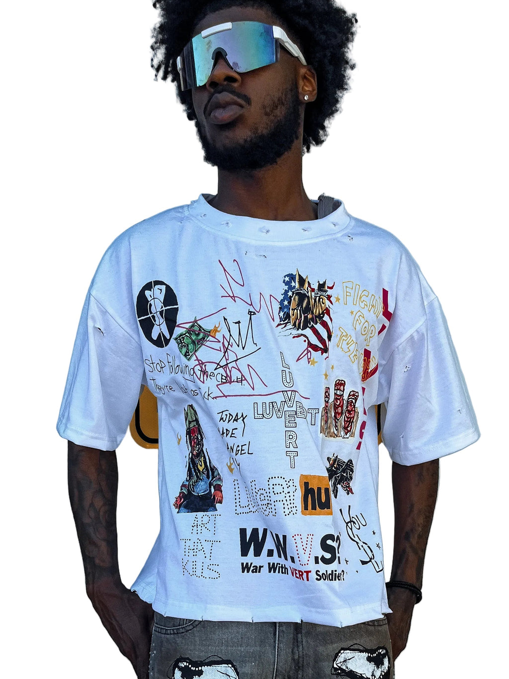 WHTE “RAGE” DISTRESSED TEE